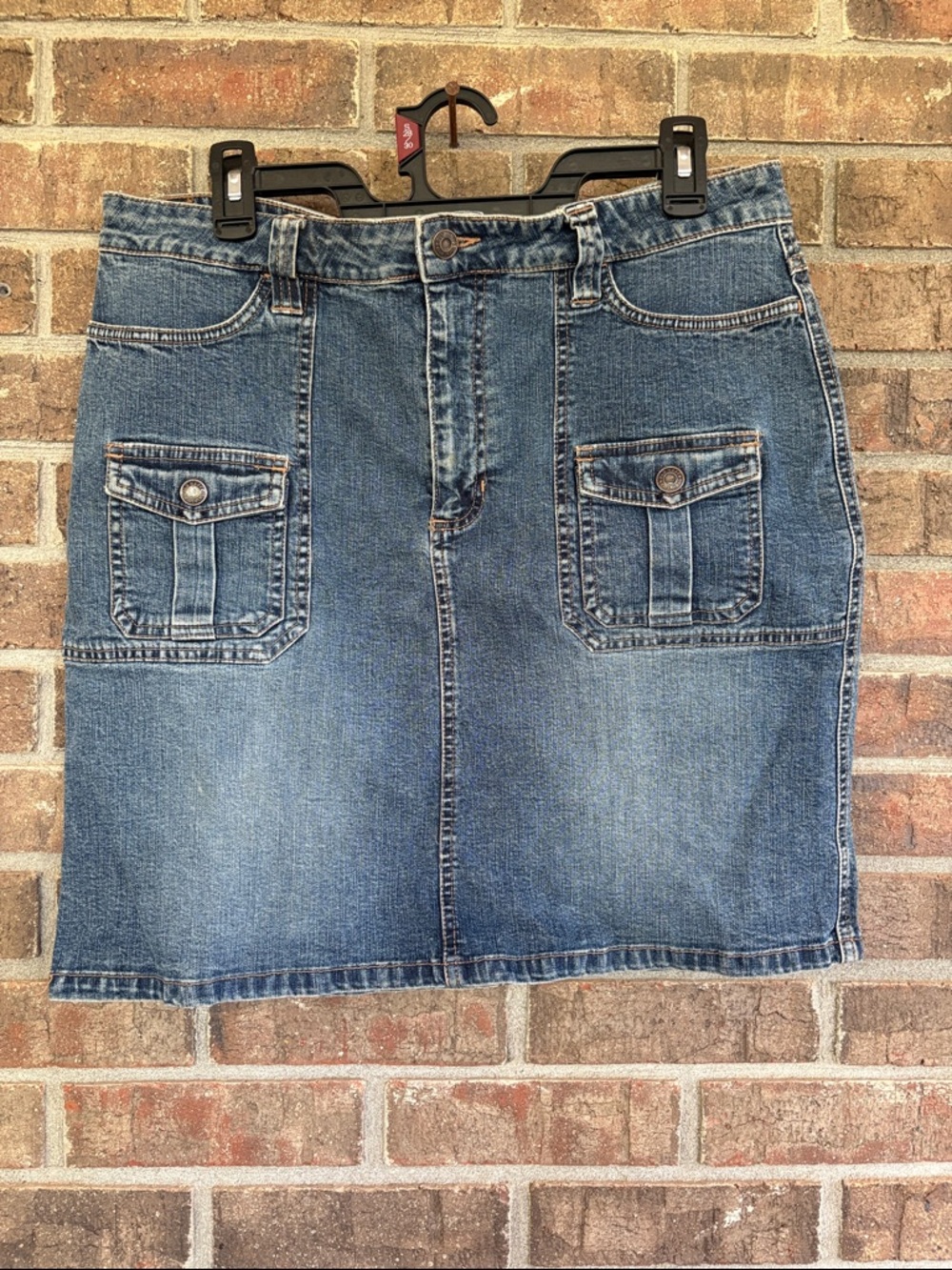 Old Navy Blue Denim Mini Skirt with Front Patch Cargo Pockets